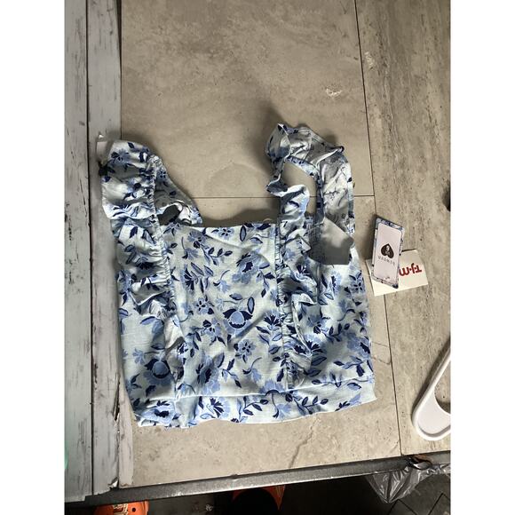 BTWEEN Girl's Blue & White Floral Print Knotted Tank Top 6 - Picture 1 of 3